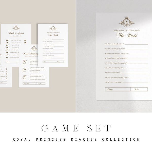 Royal Princess Diaries Games Set | Sophistication, DIY Printable Bachelorette Games Template Set, Editable Games, DIY Digital Design