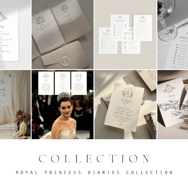 Royal Princess Diaries Collection | Classic, DIY Printable Bachelorette Template Set, Editable Elegant Invites, Itinerary, Games Set