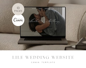 Editable Lile Wedding Website | Canva Template | DIY Digital Invitation, Program Details, RSVP, Wedding Timeline of Events