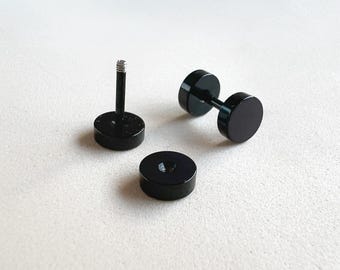Men's Black Stainless Steel Stud Earrings: Minimalist Style