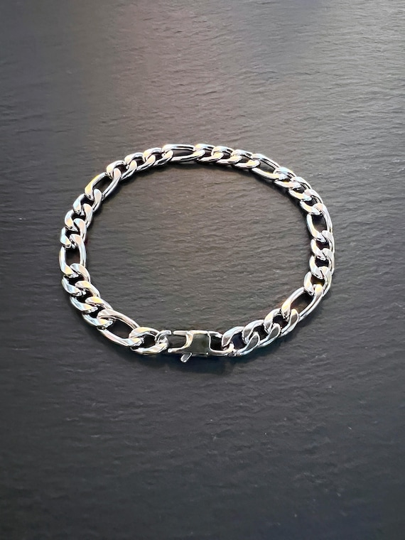Men's Chain Bracelet. Figaro Link 6.5 Mm Stainless Steel. Folding
