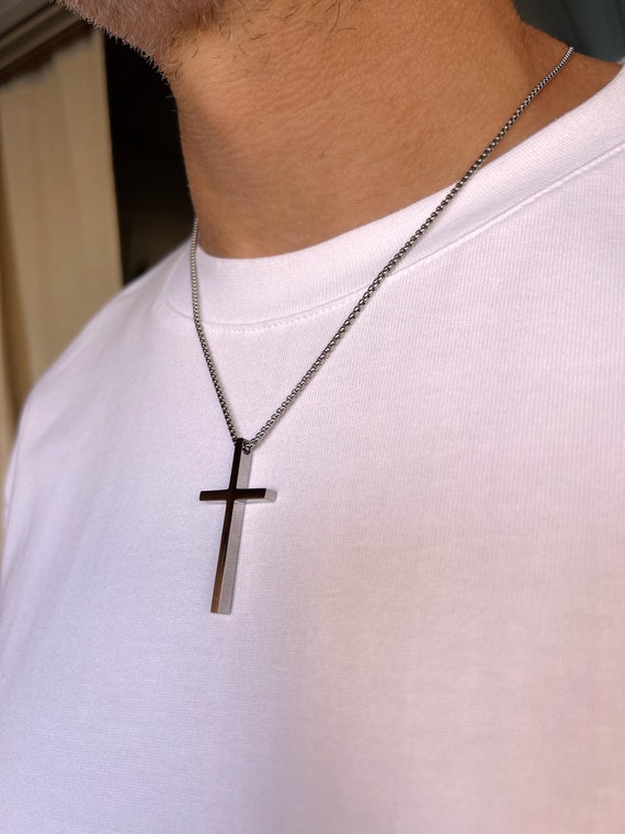 Collana Uomo Con Ciondolo Croce In Acciaio Inossidabile, Catena Inclusa, Gioiello Semplice E Resistente, Idea Regalo - 2