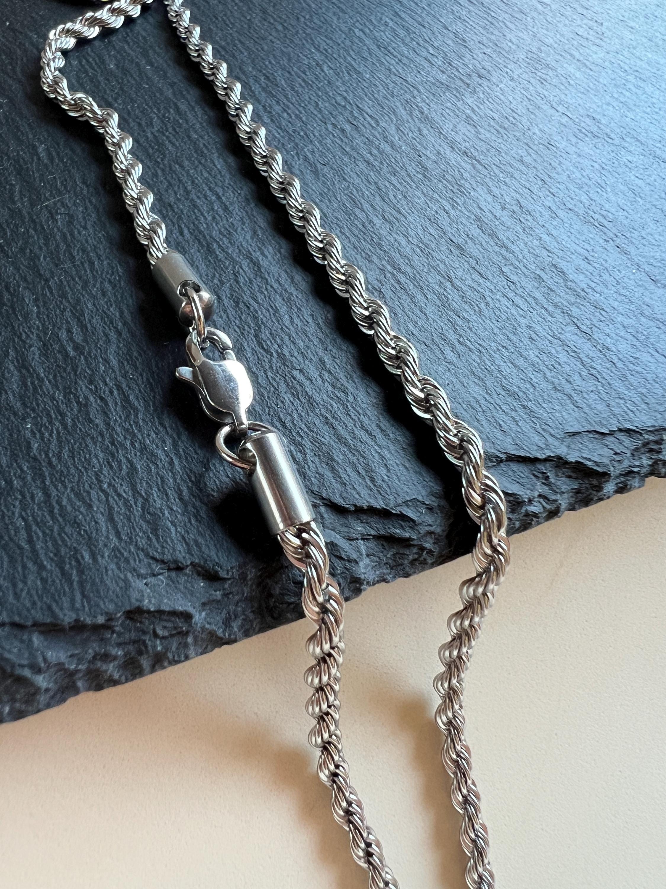 Men's Necklace. Rope Chain. Hypoallergenic Stainless Steel. Silver-tone ...