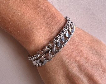 Bracciale Uomo In Argento Bracciali A Catena Cubana In Acciaio Inossidabile Da Uomo Grosso 845370 - Foto 4