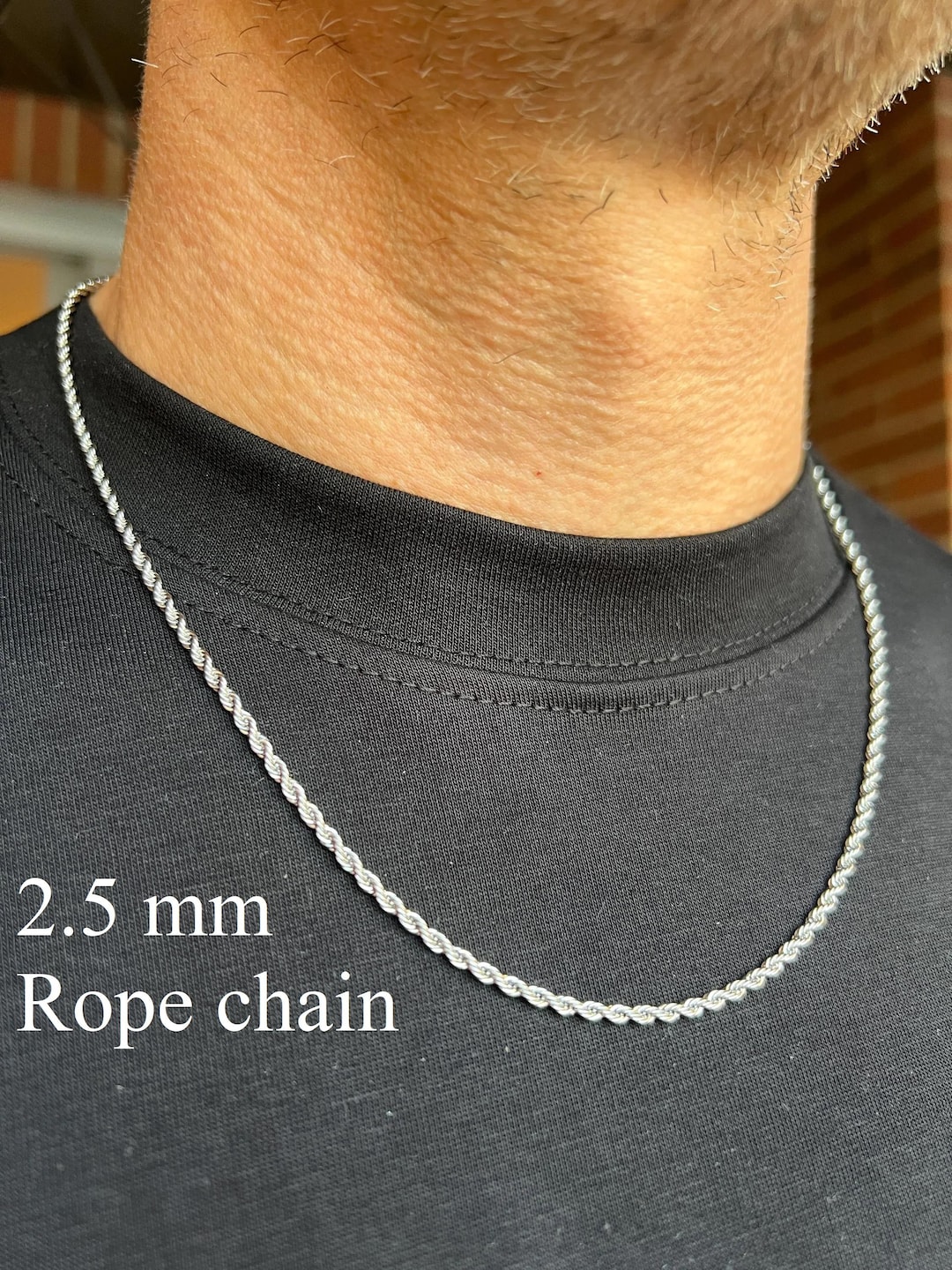 Men's Silver-tone Rope Chain Necklace: Hypoallergenic Stainless Steel ...