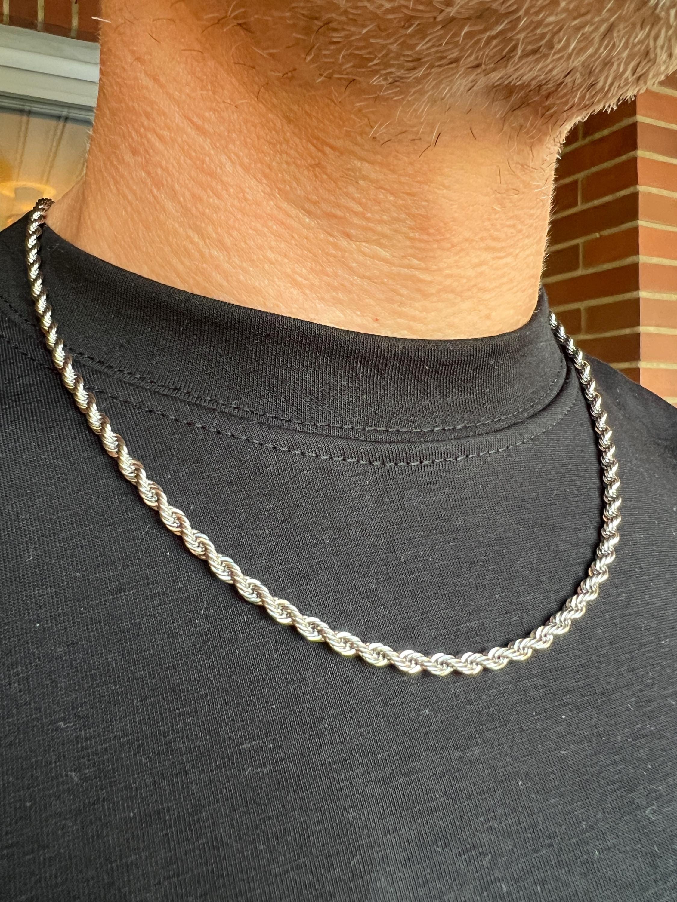 Men's Necklace. Rope Chain. Hypoallergenic Stainless Steel. Silver-tone ...