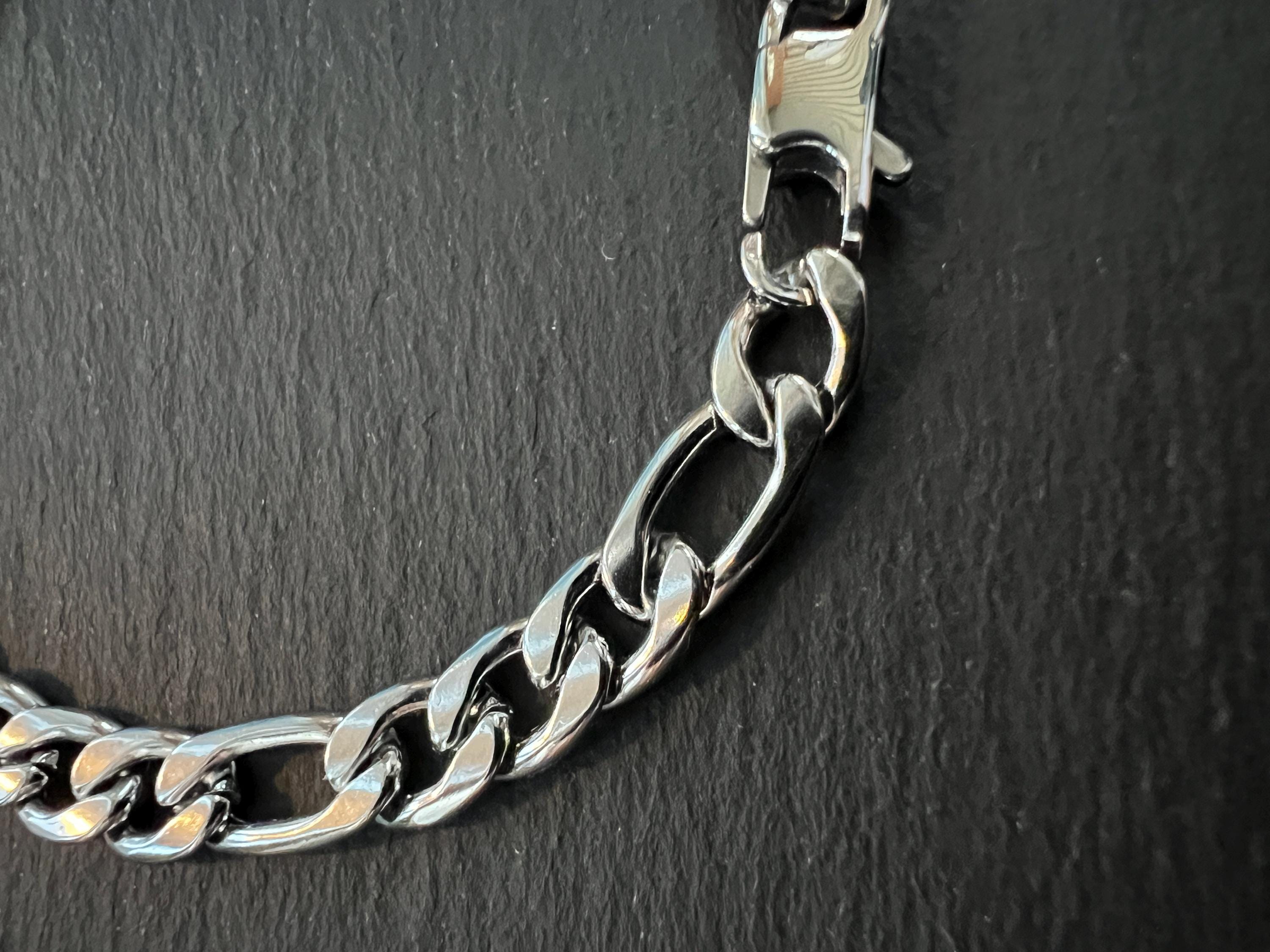 Men's Chain Bracelet. Figaro Link 6.5 Mm Stainless Steel. Folding