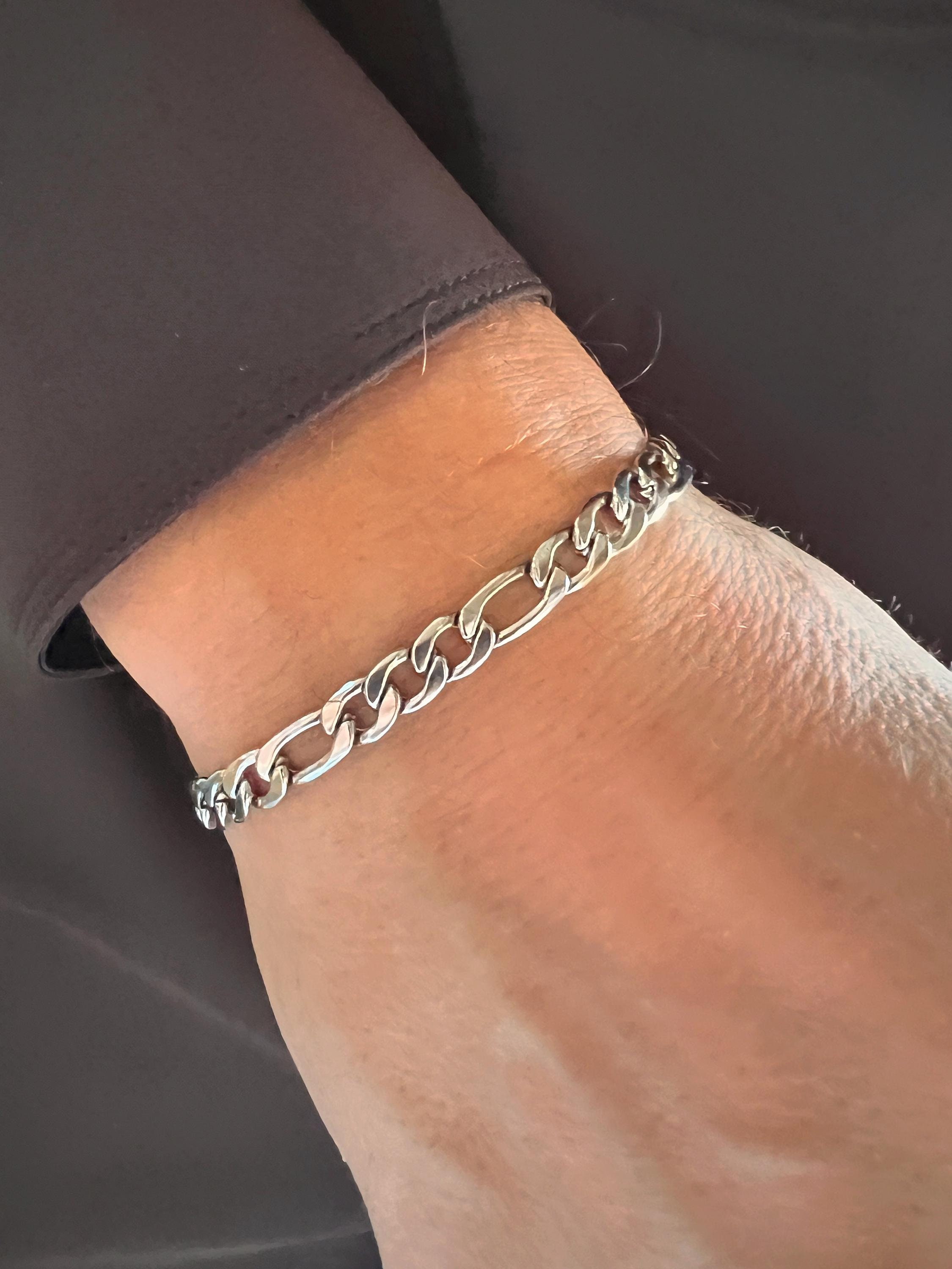 Men's Chain Bracelet. Figaro Link 6.5 Mm Stainless Steel. Folding