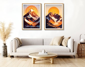 Terracotta Mountain Wall Art Print Set of 2, PRINTABLE Abstract Landscape Wall Art, Mid Century Modern Wall Art, Boho Art Decor, DIGITAL Art