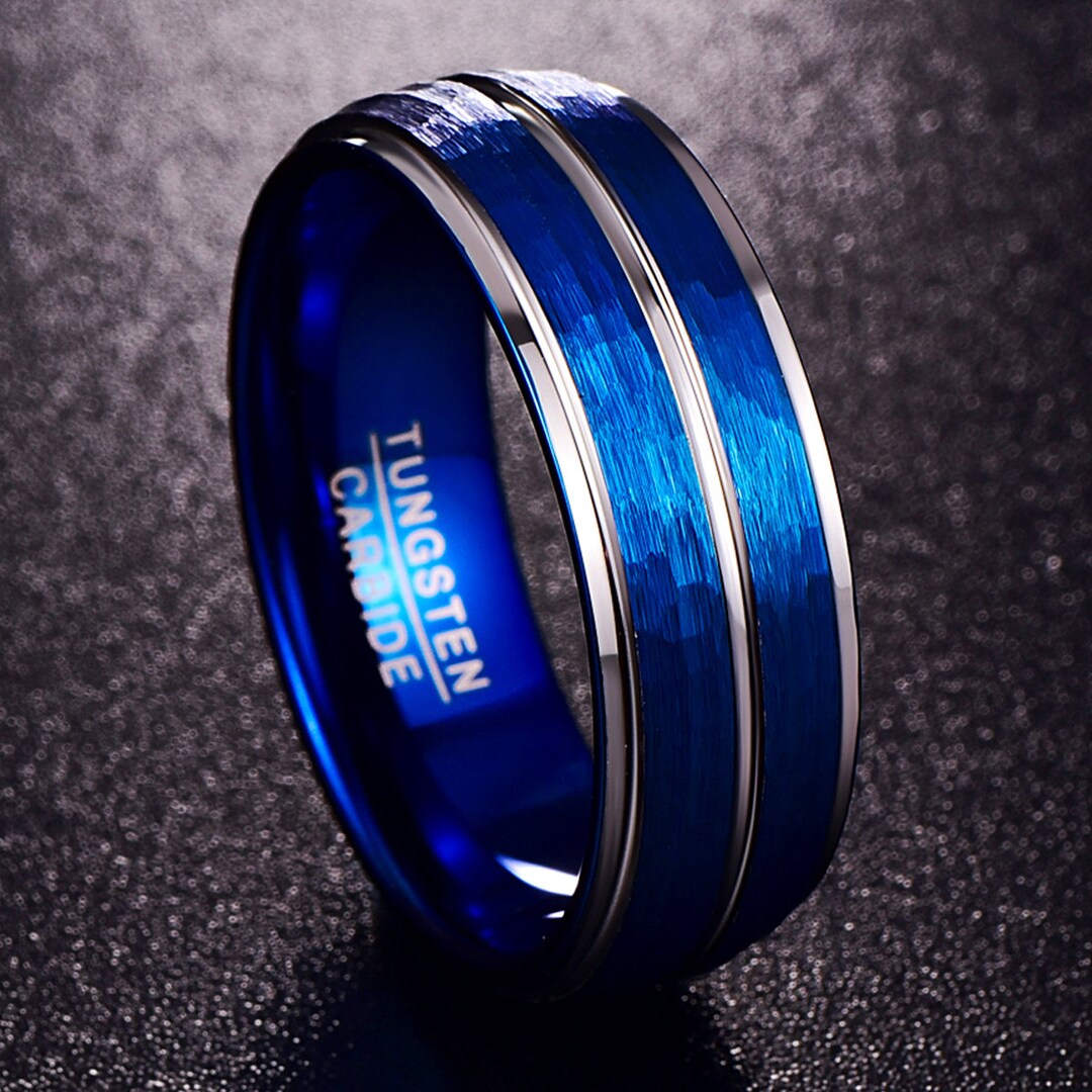 8mm Blue Tungsten Wedding Ring Blue Tungsten Ring Etsy