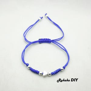 Heart Charm Macrame Bracelet: Knotted Adjustable Unisex Handmade Jewelry, Braided Blue Cord Friendship Gift