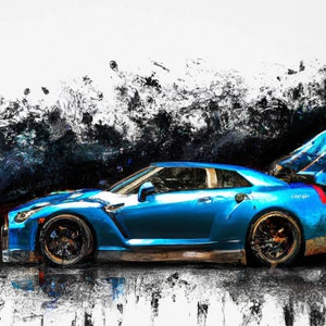 Serie Drift Nissan GTR Blue Splash Póster