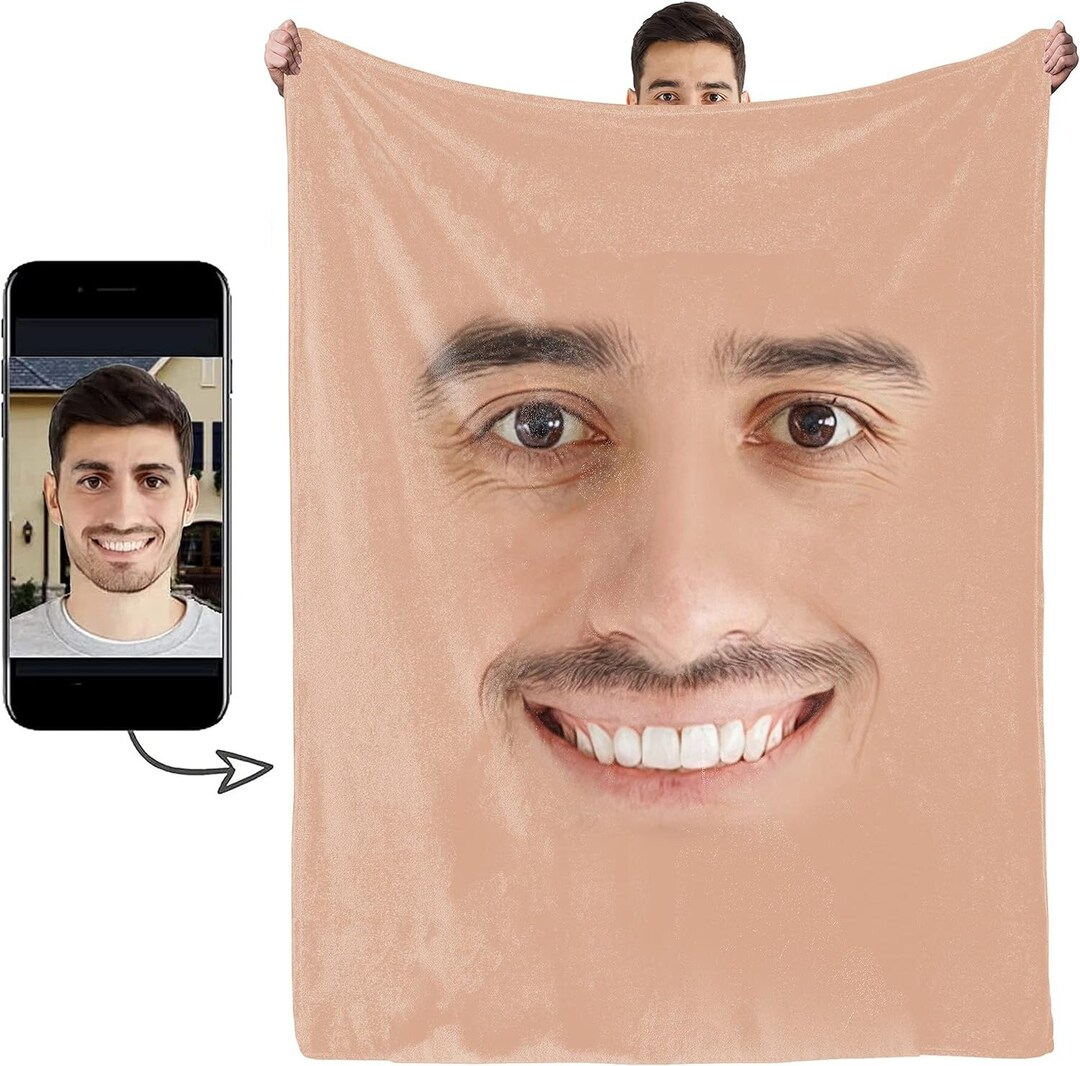 Custom Face Photo Blanket, Personalized Facial Features Blanket, Funny