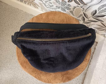 Men's black gingham velvet fanny pack, shoulder bag, belt bag, birthday gift, Christmas gift, gift for men, gift