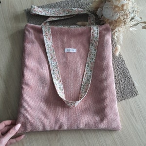 Pink floral corduroy tote bag/tote bag image 2