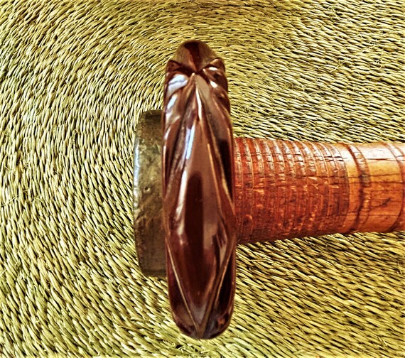 Brown Carved Bakelite Bangle - image 3