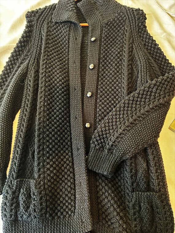 Black Hand- Knit Wool Cardigan - image 1