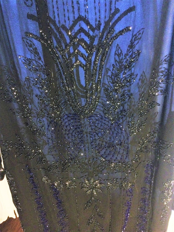 Black silk chiffon 1920's beaded flapper dress