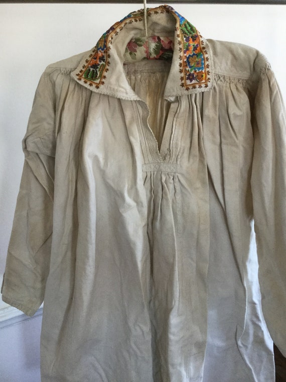 Heavy Linen Shirt with hand beadwork