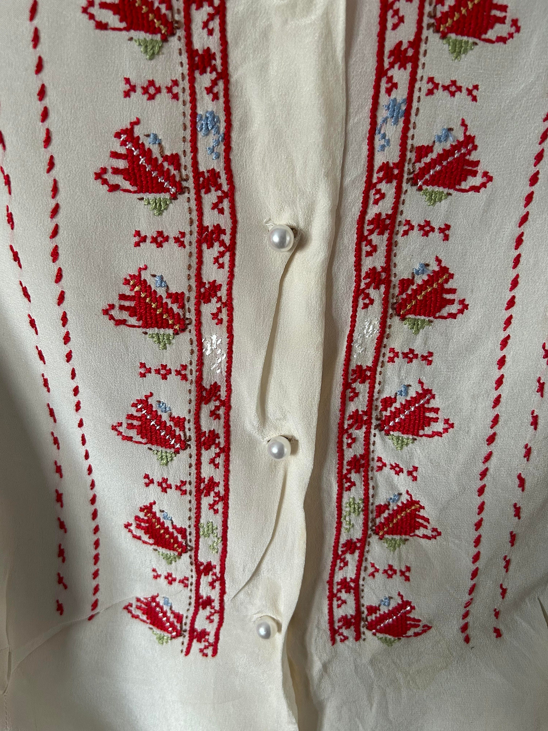 Vintage 1940s Embroidered Silk Blouse