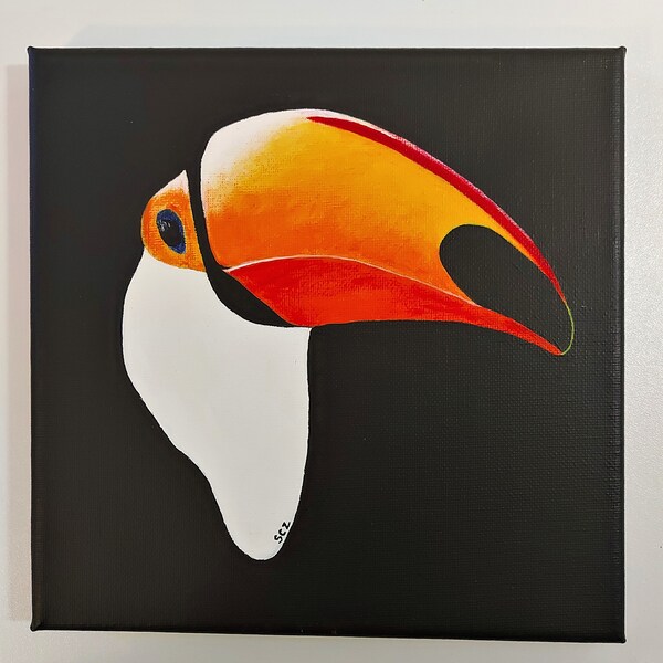 Peinture sur toile acrylique décorative Toucan pièce unique