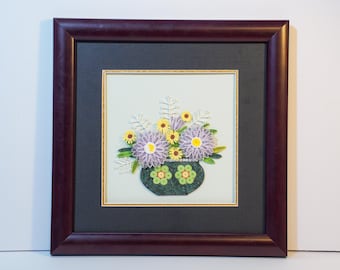 Flower Quilling Wall Art – Framed 3D Paper Artwork, Handmade Floral Decor 9.5x9.5 inch