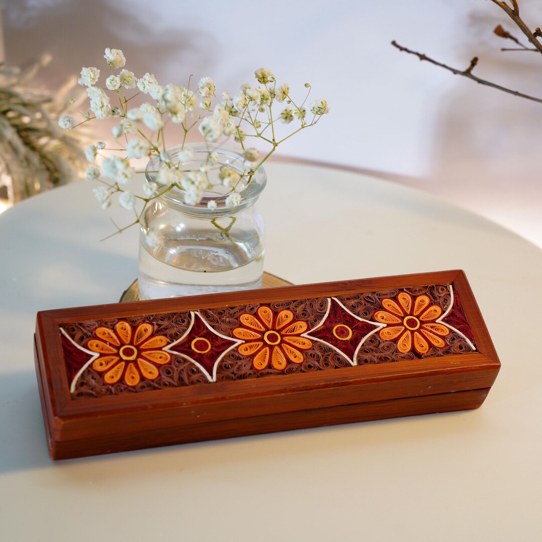 Bamboo Pen Holder - Handmade Floral Quilling Paper Art - Desk Gift for ...