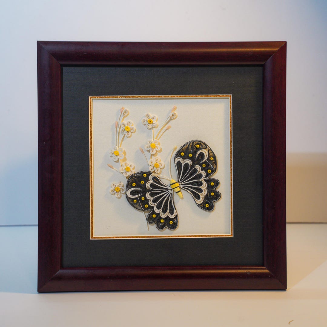 Quilling Butterfly Wall Art – Handmade 3D Paper Floral Artwork, Framed ...