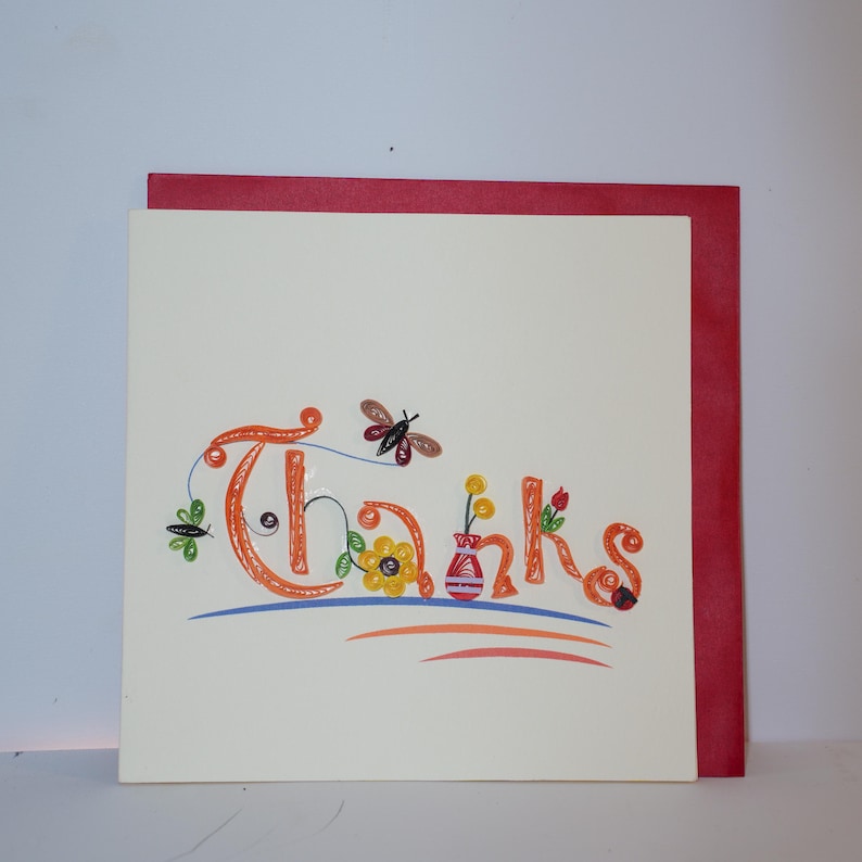 Thank You Card - Handmade Quilled Paper Greeting Card 15x15cm - Etsy Canada