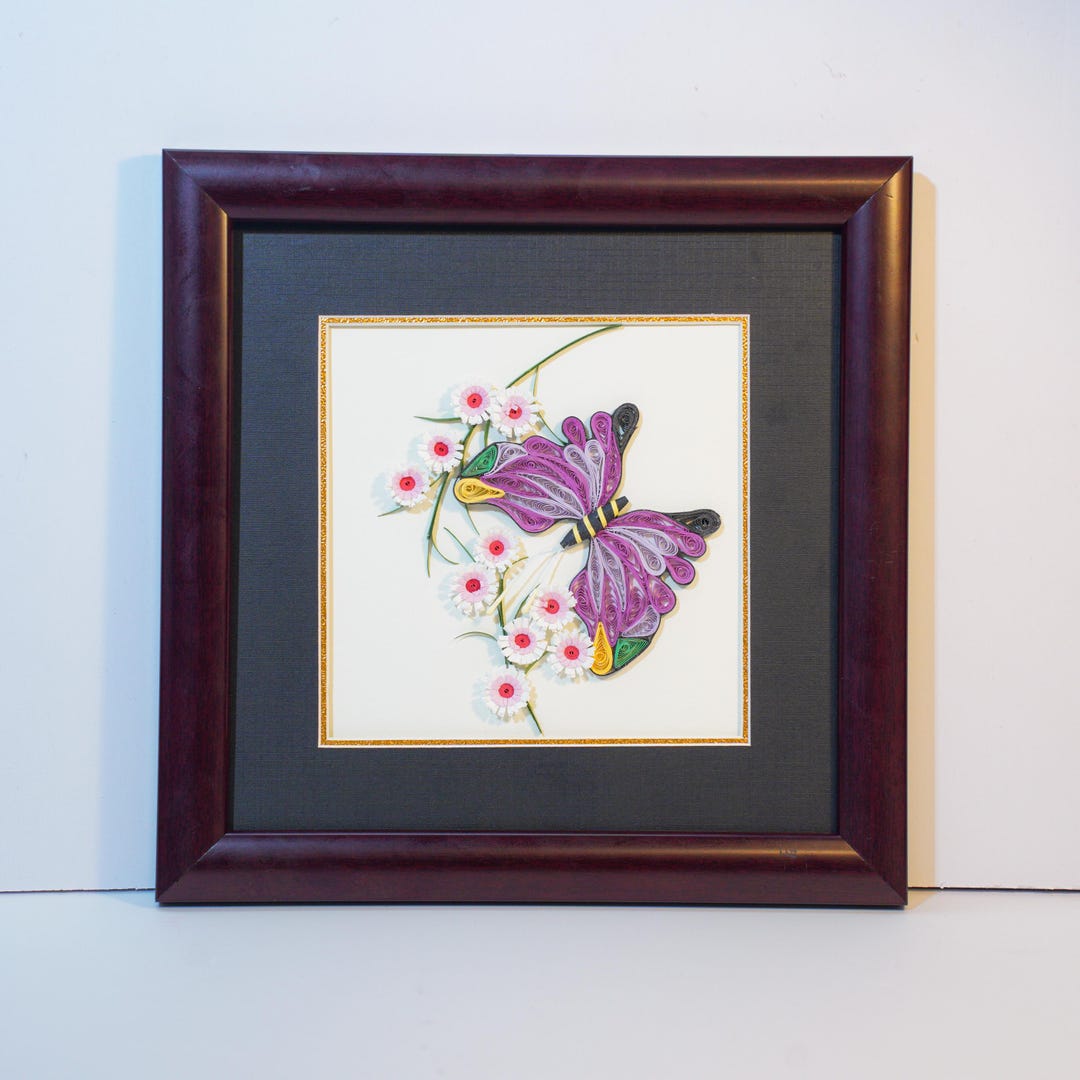 Quilling Butterfly Wall Art – Framed 3D Purple Paper Artwork, Handmade ...