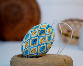 Paaseiornament – Quillingpapier Handgemaakt blauw en geel lentedecoratiecadeau