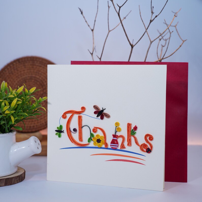 Thank You Card - Handmade Quilled Paper Greeting Card 15x15cm - Etsy Canada
