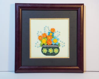 Quilled Flower Wall Art – Handmade 3D Paper Craft, Framed Home Decor