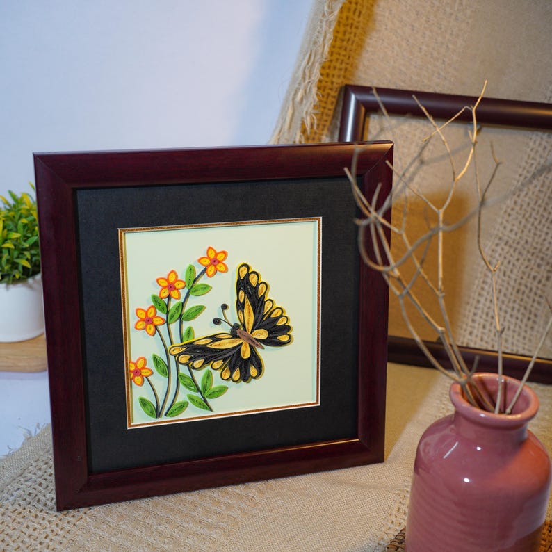 Quilling Butterfly Wall Art – Framed 3D Paper Artwork, Yellow & Black ...