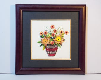 Quilling Paper Flower Wall Art – Handmade Framed Floral Artwork 9.5x9.5 in Gift Decor