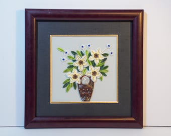 Handmade Quilled Paper Flower Vase Wall Art - 3D Floral Decor