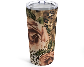 Floral Leopard Print Tumbler: Stainless Steel 20oz Travel Mug