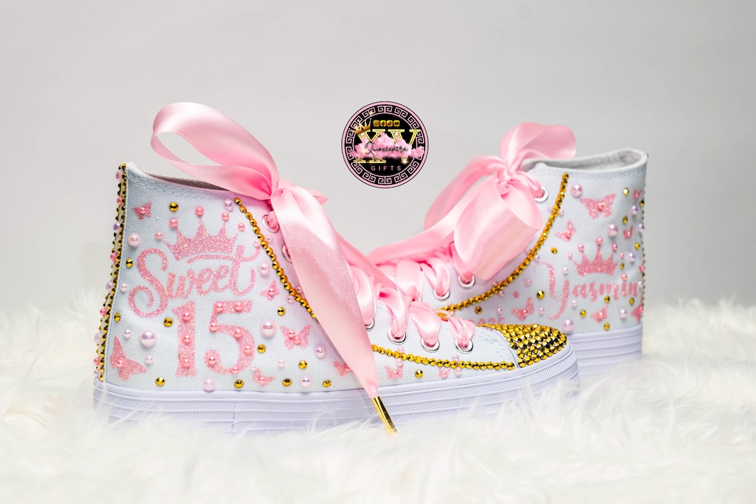 Personalized Quinceañera High Top Sneakers: Sweet 15 Birthday Gift