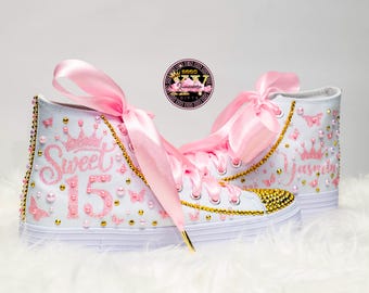 Personalized Quinceañera High Top Sneakers: Sweet 15 Birthday Gift