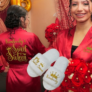 Sweet Sixteen Robe, with slippers, Quince Gifts, robe burgundy , Quinceañera Robe
