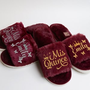Quinceañera Robe Burgundy | Robe with Butterfly Design | Mis Quince Años con Diseño de Mariposa | Bata para Quinceañera | Satin robe | Gift
