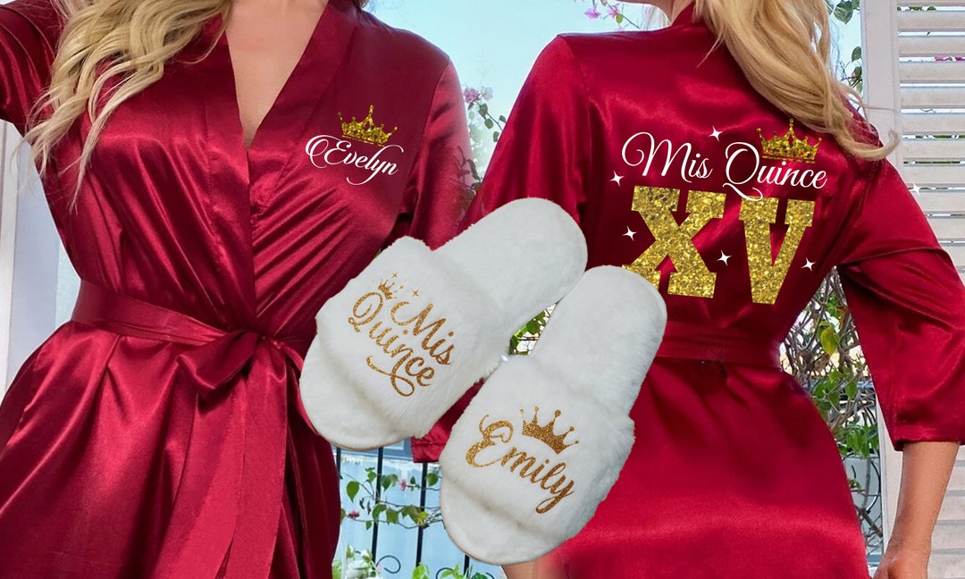 Burgundy Robe Quinceanera, Con Pantuflas, Regalos Quince, Robe ...