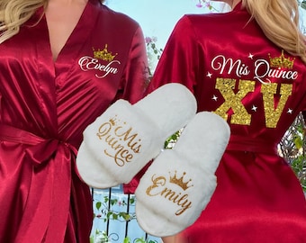 Burgundy  Robe Quinceanera, con pantuflas, Regalos Quince, Robe | quinceanera gifts