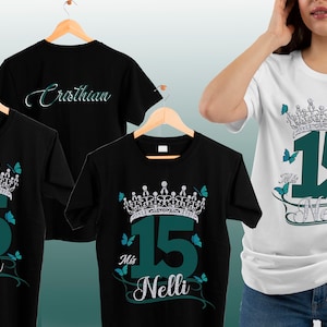 Design emerald green | Mis Quince 15 T-Shirt, Quinceañera Gift, Camiseta Sweet 15, Camiseta unisex, design emerald green