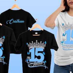 Mis Quince 15 Camisas, Regalo de Quinceañera, Camisas de Quinceanera, Camiseta Sweet 15, Camiseta unisex, diseño AZUL