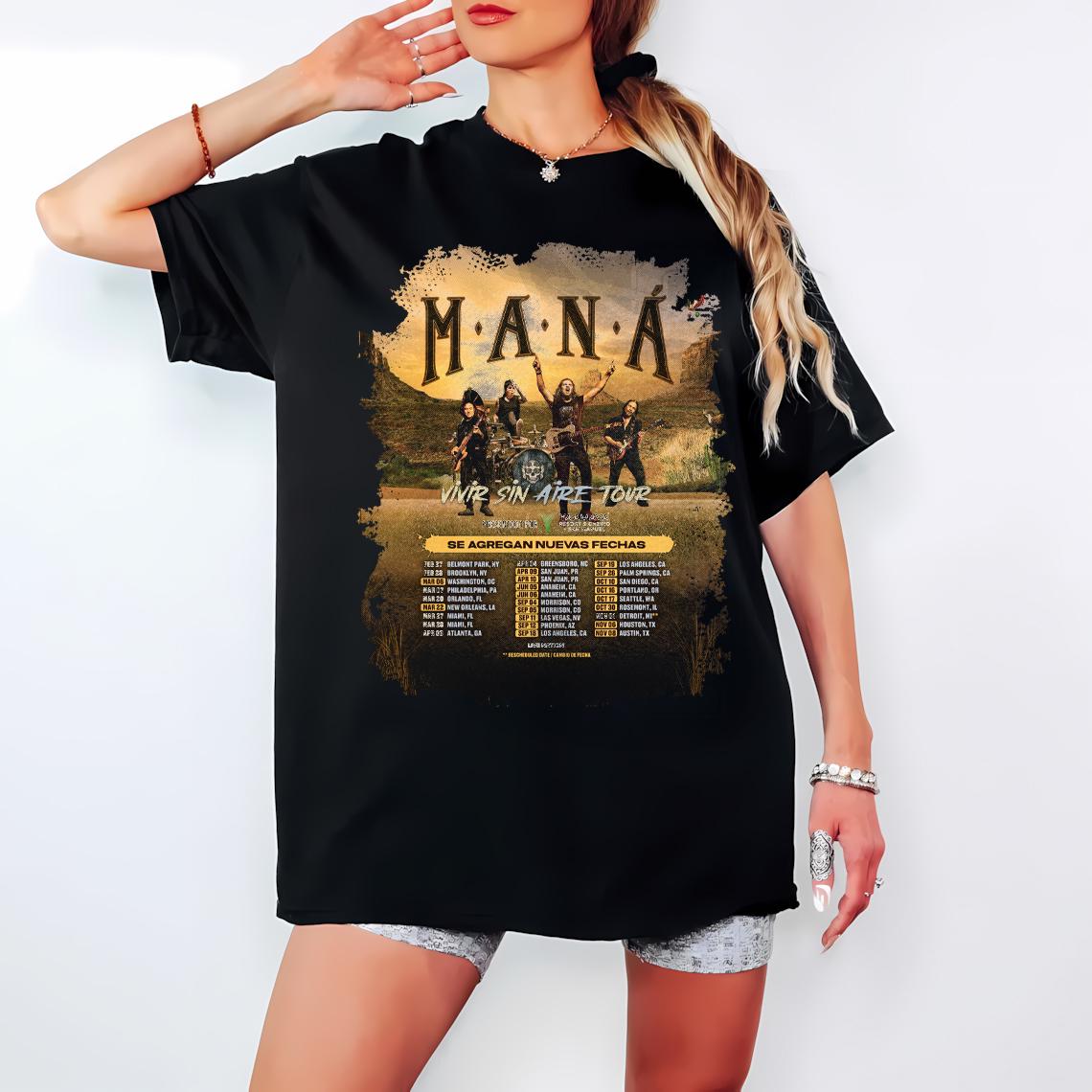 dena：mana カットソー　Tシャツ Maná Band Vivir Sin Aire Tour 2026 Fan Gifts Two Sides Classic T