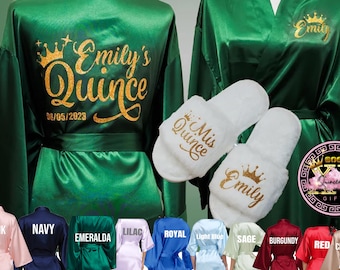 Robe Set with Slippers, Pretty Quinceanera Robes, Robes for Mama de Quince, Quinceanera Gifts, Satin Quince Robes, Mis 15, Mis Quince Anos