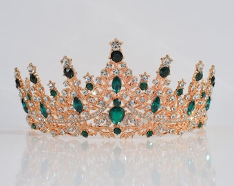 Crown Green Bridal Tiara | Quinceanera Crown | Green Gold Tiara |  Jewelry | Quinceanera gift