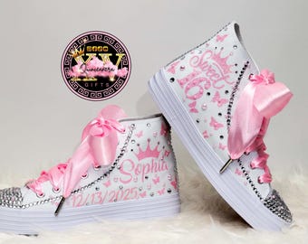 Zapatillas para quinceañera: Zapatos personalizados en rosa claro y plateado