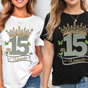 Sage Quinceanera Shirts design Gold and Sage Green_Sage Green - Butterfly Shirts_Sage Mis Quince Años Shirts_Quinceañera Gifs